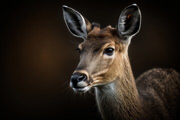 Fototapeta premium Portrait of a young whitetail deer on a dark background
