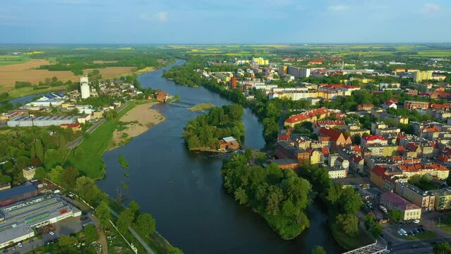 Beautiful Panorama River Odra Brzeg Rzeka Aerial View Poland