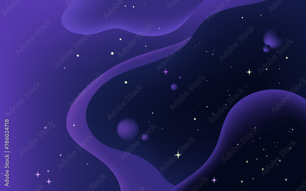 Poster vector space background . cute flat style template with stars in outer space