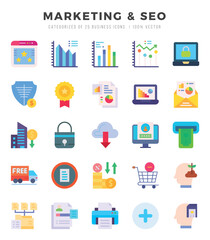 Set of 25 Marketing & Seo Flat Icons Pack.