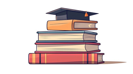 Graduation cap on a stack of books. Graduation at school.