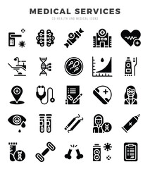 Fototapeta premium Set of MEDICAL SERVICES Icons. Simple Glyph art style icons pack. Vector illustration.