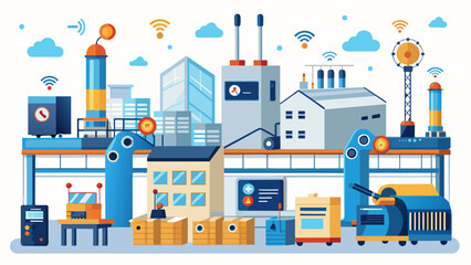 f-brica-com-linhas-de-produ--o-automatizadas--sens © Vector illustration