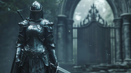 Guardian of the gate. Female fully armored knight 