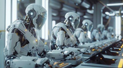 Fototapeta premium An assembly line of robots working on a production line