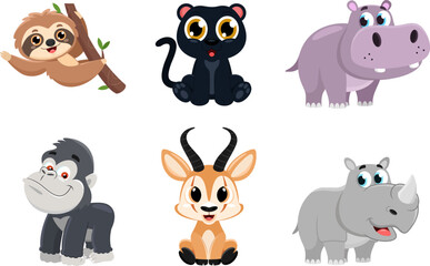 Fototapeta premium Cute Baby Safari Animals Cartoon Characters. Vector Flat Design Collection Set Isolated On Transparent Background