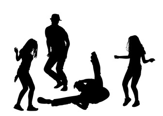 Break dance boy vector silhouette isolated. Modern urban dancers exhibition show. Attractive girls support athlete man performer stunt skills. Fit sport gymnastic figure hip hop music people fun shape