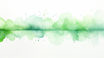 Abstract drawing in green watercolor, a smear of paint on a white background