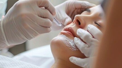 A patient receiving microneedling treatment for acne scars.