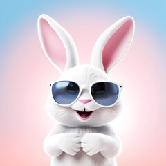 Easter bunny with cool sun glasses character in 3d design. Generative ai design.