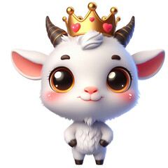 Naklejka premium 3D cartoon very cute little goat with the crown isolated white background PNG