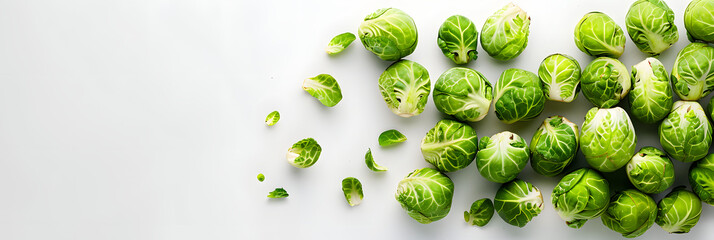 Fresh Raw Brussels Sprouts, Isolated on White Background. A Healthy and Nutritious Vegetable - Cole, Cabbage and Kale