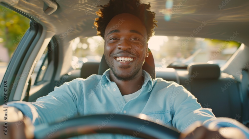 Wall mural smiling man driving car