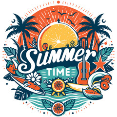 Summertime Typography Tee design vector illustration.