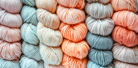 Assorted pastel yarn skeins for knitting and crafting.