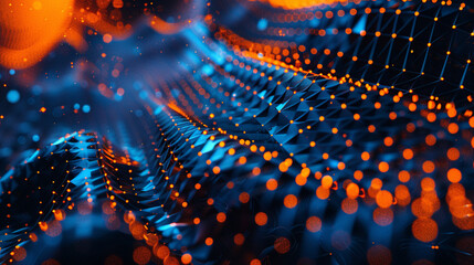 Digital Background Dynamic Blue and Orange Technology, AI, Data, Graphics 