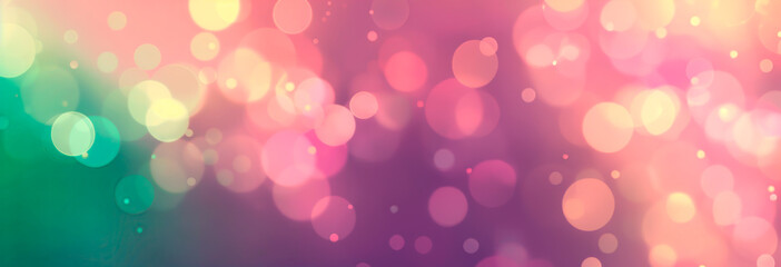 Colorful bokeh lights background with vibrant abstract glow. Wide banner with copy space.
