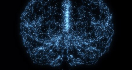 Abstract brain with changing neural connections. Black background. Abstract animation.