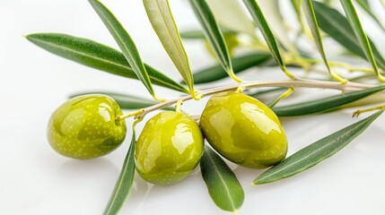 Fresh green olive fruit isolated on clean white background for versatile use in design projects