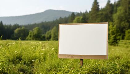 Land for sell concept. Blank template white billboard copy space on the field for sell background. Billboard mockup. Real estate investment. Land market for investors to build custom homes, townhouse