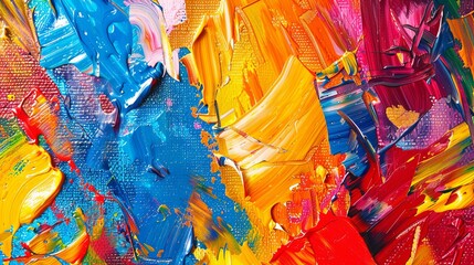 Closeup banner of abstract rough colorful multicolored art painting texture, with oil brushstroke, pallet knife paint on canvas  - obrazy, fototapety, plakaty