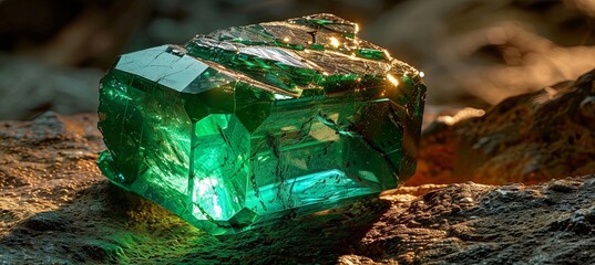 crack broken colombian emerald stone, 15 carat, cinematic lighting stone - obrazy, fototapety, plakaty