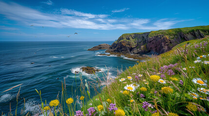 Serene Clifftop View with Coastal Wildflowers
