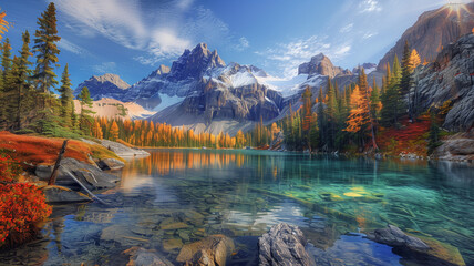 Majestic Mountain Lake in Autumn Colors
