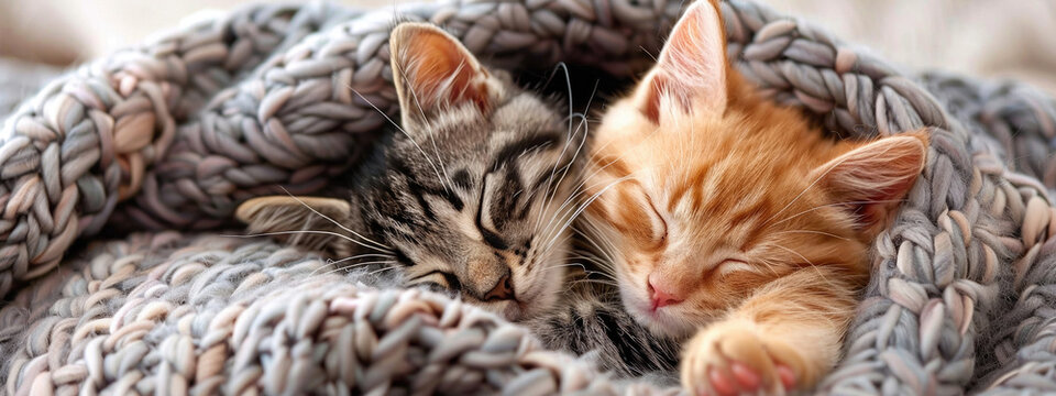 two cats sleeping close-up. selective focus