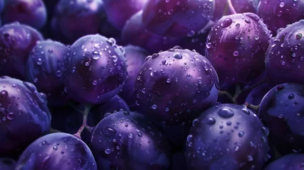 Zelfklevend Fotobehang Fresh Dew-Kissed Purple Plums © MP Studio