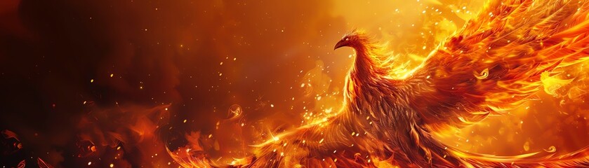 The mythical phoenix into a symbol of resilience and inspiration through photorealistic digital rendering techniques from a low-angle perspective - obrazy, fototapety, plakaty