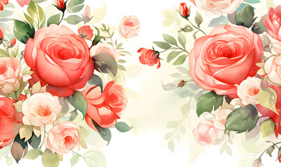 Red roses pattern, watercolor painting, Generative AI
