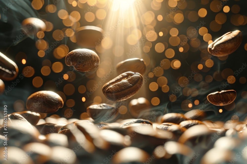 Wall mural A bunch of coffee beans flying through the air