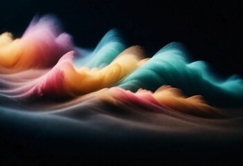 Abstract colorful dust and paint waves on dark background, gloomy, pastel colors - obrazy, fototapety, plakaty