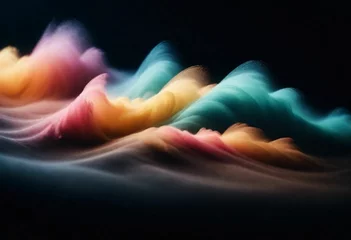 Fototapeten Abstract colorful dust and paint waves on dark background, gloomy, pastel colors © Lied