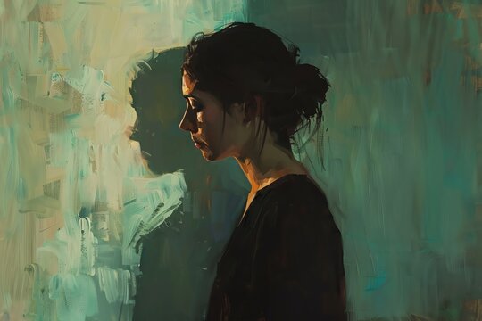 Illustrate the depths of existentialism with a side view depiction in traditional oil medium