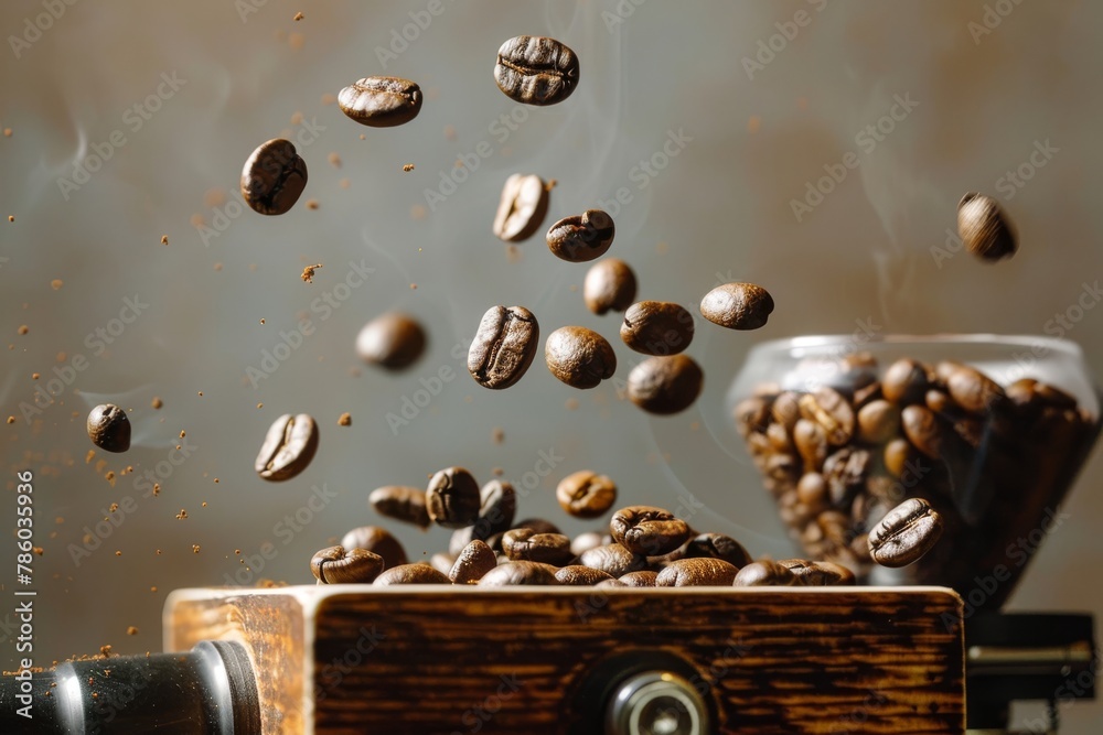 Wall mural A coffee machine is spewing out coffee beans