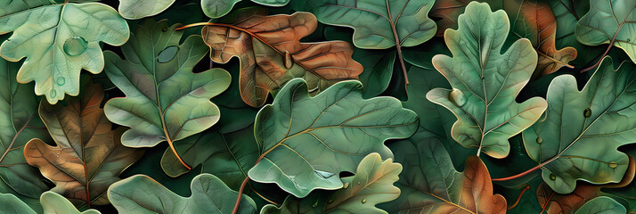 Vibrant Oak Leaves Displaying the Intricacies and Symphony of Nature's Art