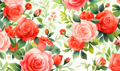 Red roses pattern, watercolor painting, Generative AI