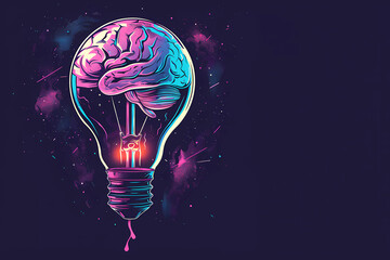 Creative idea with brain and light bulb illustration. Generative ai design concept.
