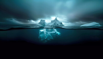 Ice mountain is floating on sea. Generative ai design concept art. - obrazy, fototapety, plakaty