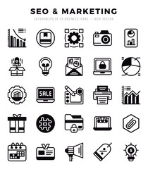 SEO & Marketing Icons Pack Lineal Filled Style. Vector illustration.