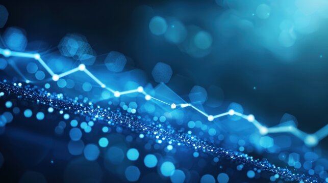 A blue abstract background featuring a line graph, showcasing data in a visual form. The line on the graph rises and falls, depicting trends and patterns in numerical values
