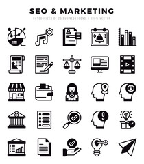 Set of 25 SEO & Marketing Lineal Filled Icons Pack.
