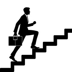 Businessman climb up stairs silhouette. Vector illustration