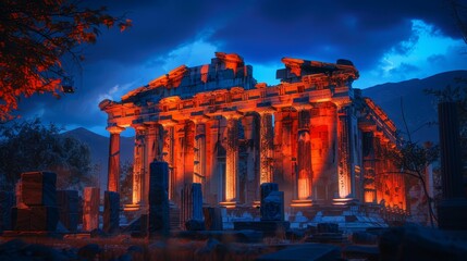 Ancient ruins service, history and time converge, honoring the past  - obrazy, fototapety, plakaty