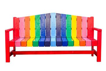 Colorful wooden bench isolated on white background.
