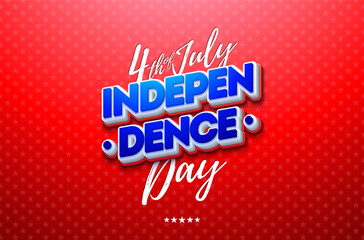 4th of July Independence Day Vector Illustration with American Flag Color 3d Text Label on Red Star Pattern Background. USA Fourth of July National Celebration Design with Typography Letter for Banner