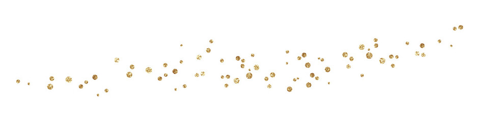 Set of golden textured confetti on a line arrangement isolated on white or transparent background