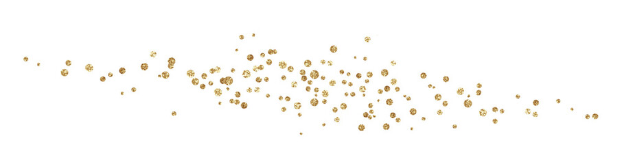 Golden textured confetti on a line arrangement isolated on white or transparent background - 786039924